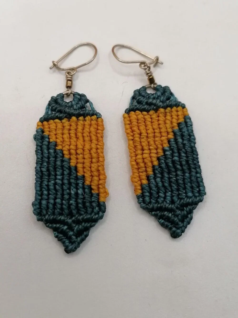 Teal Mustard Macrame Dangle Earrings